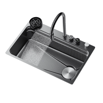 Langwhale sink large single tank 304 stainless steel thickened kitchen household dishwashing and vegetable sink constant temperature digital display sink