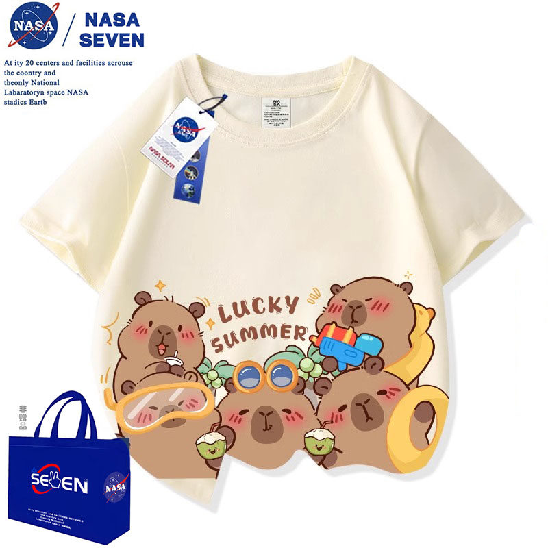 Детская хлопковая футболка бренда NASA tide с короткими рукавами, новинка 2025 года, весенне-осенняя одежда для мальчиков Kapibala, летние топы