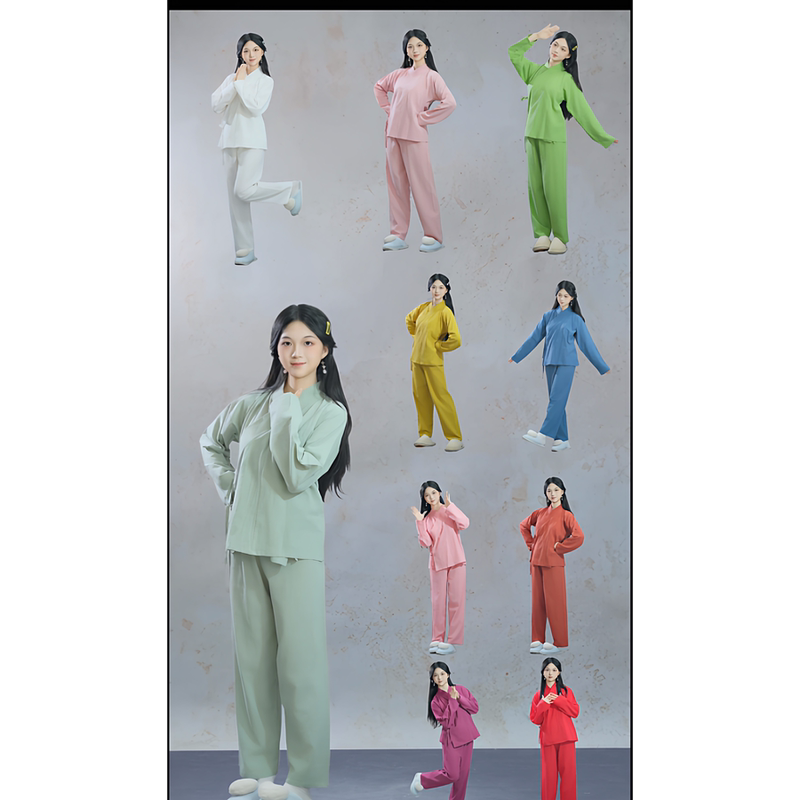Yaozhi Hanfu Pure Cotton Colorful Mid-Length Shirt Long-Sleeve Set with Cross-Collar and Right-Side Placket, Suitable for Daily Wear, Meditation, and Can Be Worn as Outerwear or Pajamas for Both Men and Women