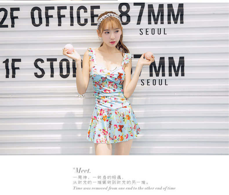 Miễn phí cáo bơi đồ bơi nữ một mảnh kiểu váy boxer ngực nhỏ tập hợp thép tấm đã mỏng che bụng áo tắm bảo thủ - Bộ đồ bơi One Piece áo bơi liền thân cho bé gái