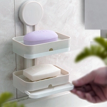 Double soap box suction cup wall-mounted non-hole toilet creative drain soap box household personality soap holder