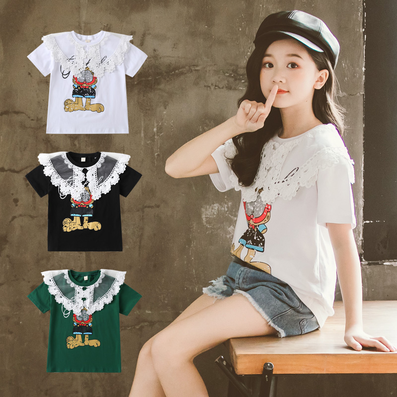 Ultra-Ocean Girl Girl Short Sleeve T-shirt 2022 Summer New Loose Cartoon Half Sleeve Casual Blouses Big Child Summer Clothes T