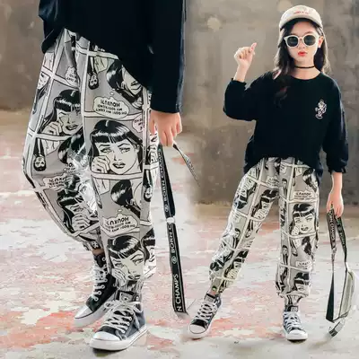 Super Ocean Pai Net Red Girl Pants 2021 Spring and Autumn new cartoon style personality pants in big children loose trousers