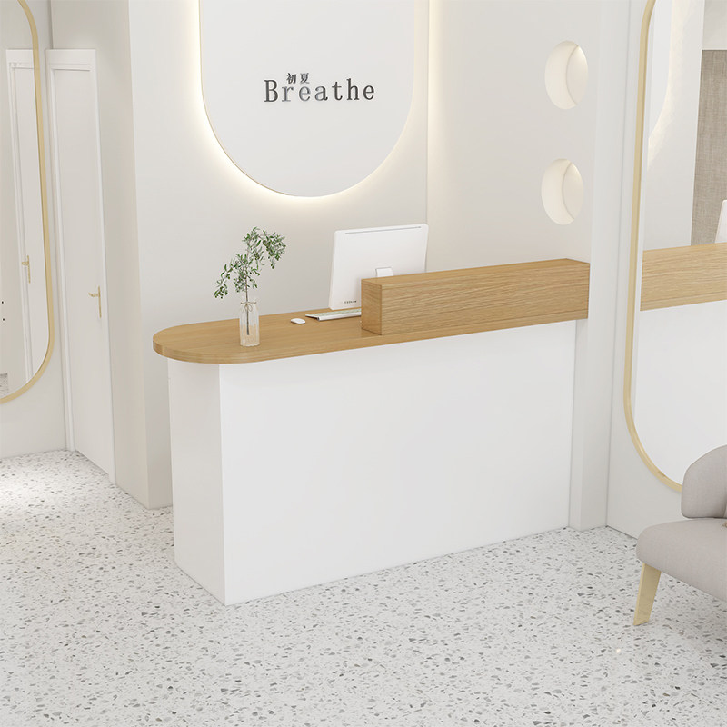 Simple modern cashier counter clothing store bar table curved women shop small 1 m front desk reception desk