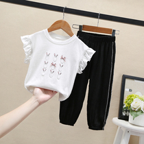 South Korea summer thin Korean version of children's loose pants wide-legged anti-mosquito pants for small and medium girls foreign style pants set