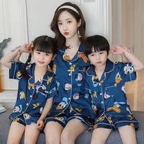 South Korea Parent-child Sleepwear Mother Woman Dress Summer Short Sleeve Ice Silk Thin CUHK Tong Air Conditioning Childrens Home Residence Suit Suit