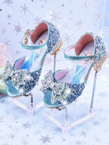 South Korea Girl Sandals High Heels Love Tha Princess Shoes Blue Ice Chic Edge Water Crystal Shoes Summer Soft Bottoms Performance Shoes