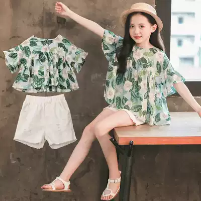 Korean girl set 2021 summer dress new children's short sleeve shirt shorts middle child Korean version of foreign style two sets