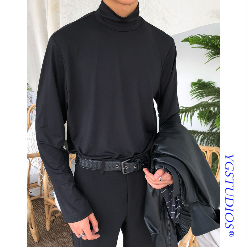 Autumn and winter Korean version of the simple solid color wild half turtleneck bottoming shirt trend casual long-sleeved T-shirt top men and women