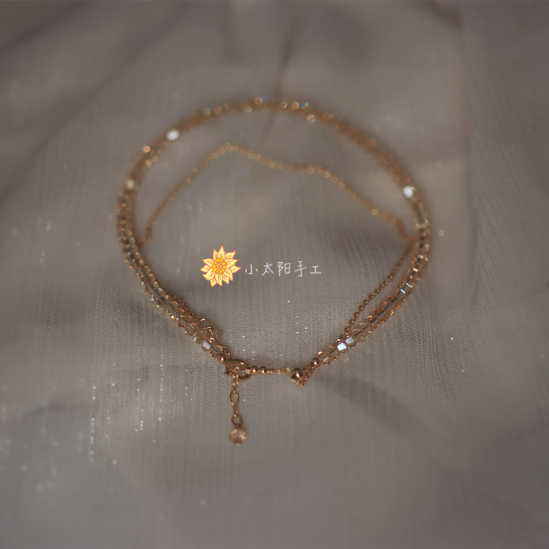 Sun Original Niche Design American 14K Gold-Plated Austrian Crystal Foot Jewelry Super Sparkling Double-Layered Stackable Anklet Sun Original Niche Design American 14K Gold-Plated Austrian Crystal Foot Jewelry Super Sparkling Double-Layered Stackable Anklet