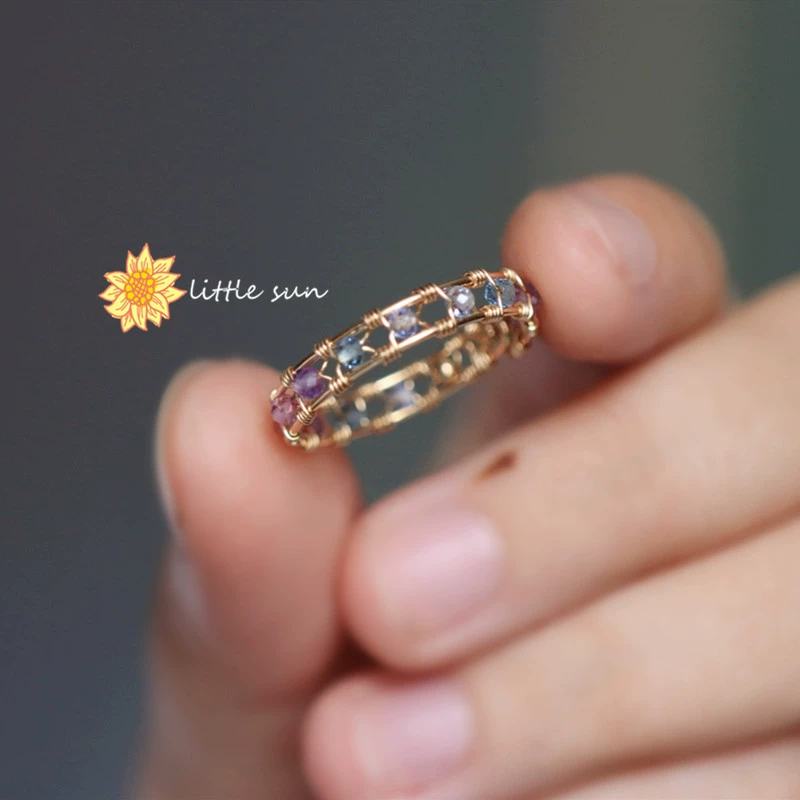 Sun Original Design American 14k Gold Rainbow Gradient Candy Color Spinel Handmade Ring Không phai - Nhẫn