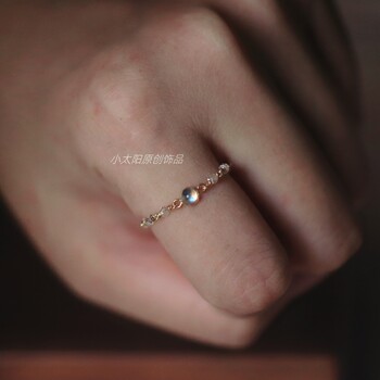 Taiyang original design super flash moonstone chain mini thin circle shijia crystal ring 14k gold injection stack wear