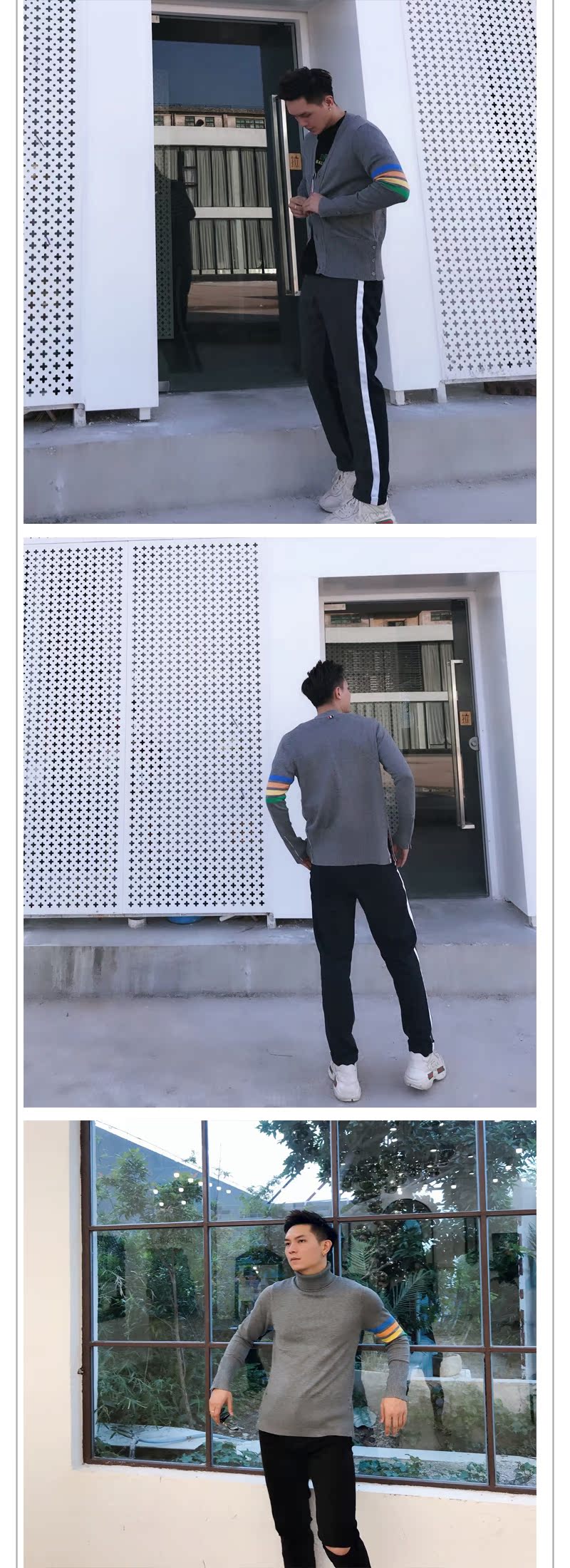 TB18AW len cashmere màu tương phản sọc đan áo len cao cổ áo len cardigan áo bốn thanh dải màu nam và nữ cùng một đoạn - Áo len Cashmere áo có cổ