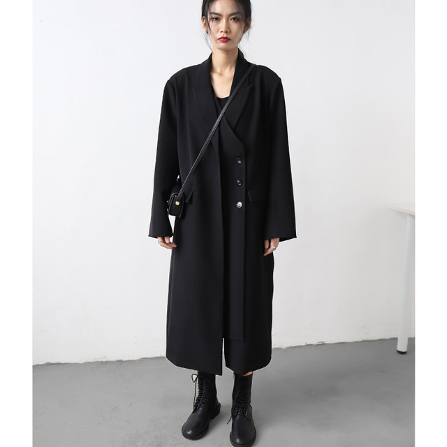 CHICCLO2024 spring heavy industry temperament double placket long loose suit jacket over the knee windbreaker women's top