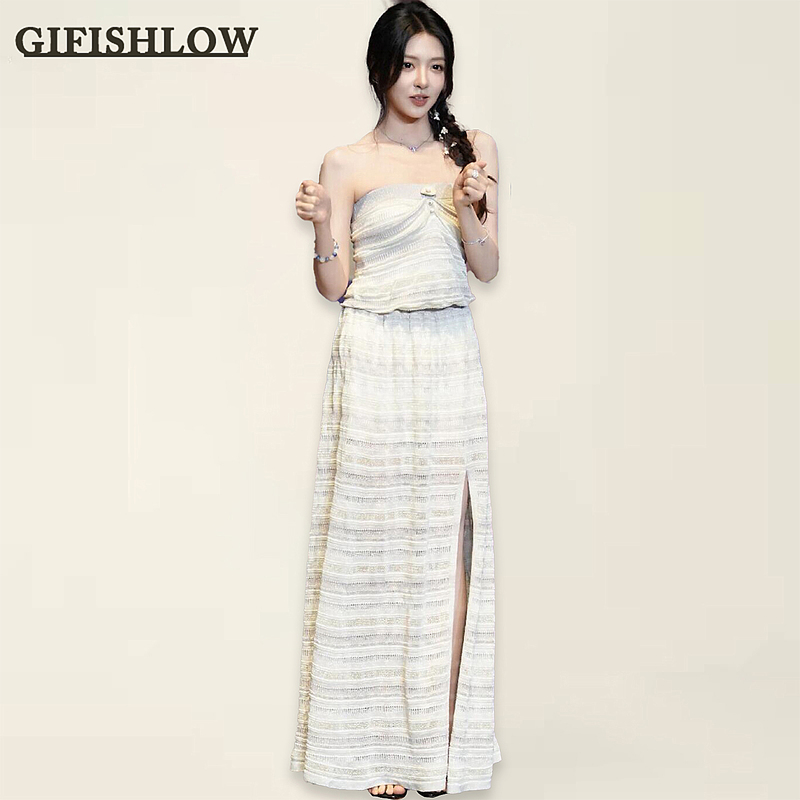【Ji Fei Shi Luo】Hong Kong Genuine Product, Same Style as Celebrity Xu Lvyang, Striped Strapless Knit Gentle Dress for Women 【Ji Fei Shi Luo】Hong Kong Genuine Product, Same Style as Celebrity Xu Lvyang, Striped Strapless Knit Gentle Dress for Women