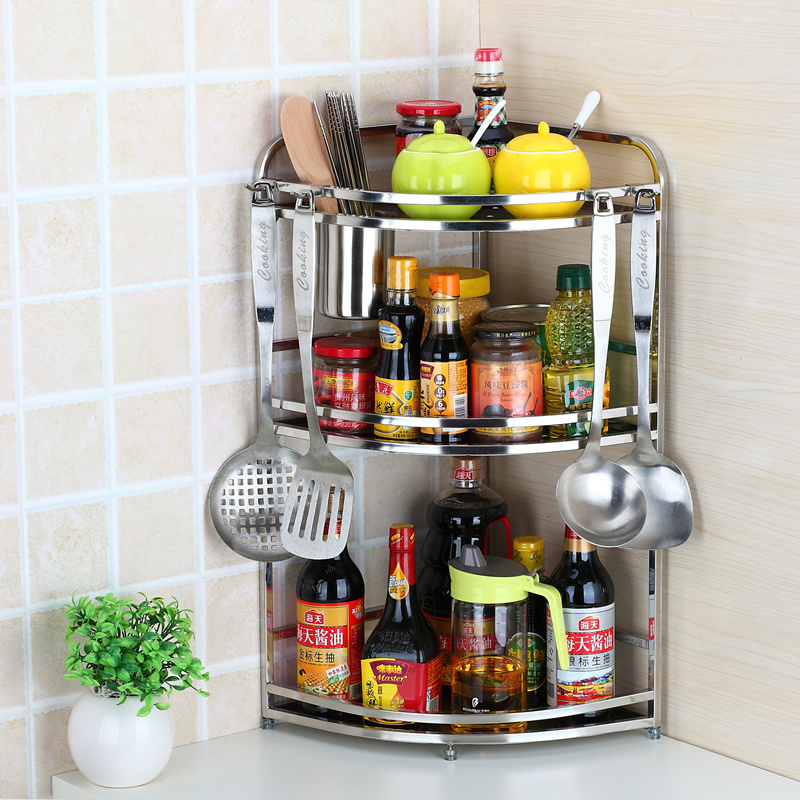 Kitchen corner seasoning tank rack Material rack Oil, salt, sauce and vinegar rack Corner rack storage triangle rack 2 layers 3 layers floor storage