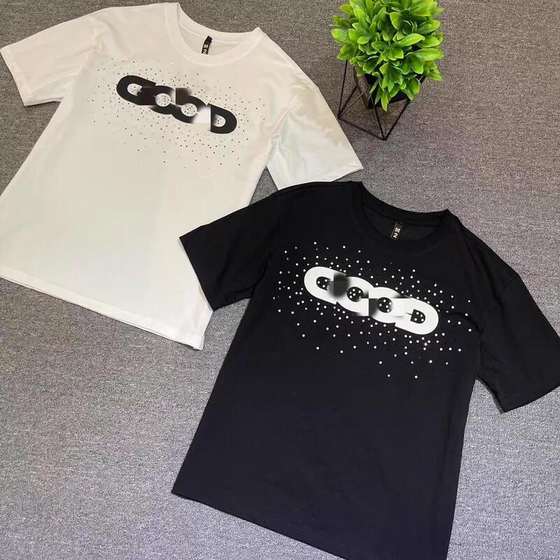 Good Summer New Style Rhinestone Colorful Holiday Candy Light Luxury Fashion Pure Cotton Short-Sleeve T-Shirt Unisex Trendy