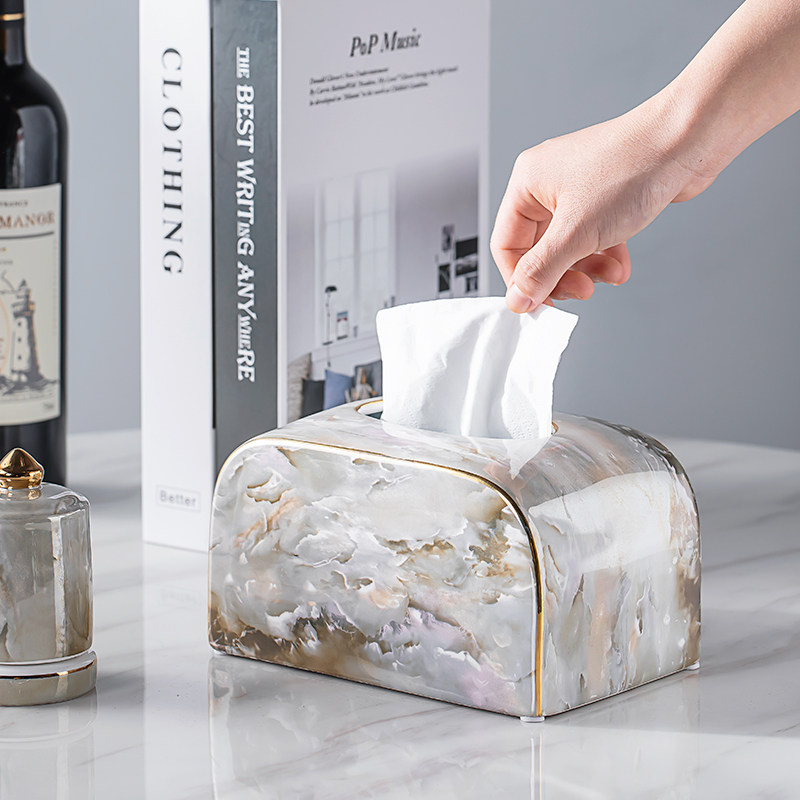 Light luxury marbled tissue box ornament coffee table table napkin box modern living room ceramic draw paper box decorations