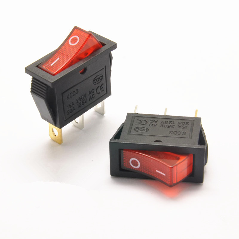 Rocker switch RED illuminated boat-shaped switch Power switch KCD3 DIP two-speed three-pin