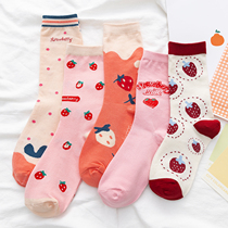 Pink Strawberry Long Sox Children summer ins Chains nets Red Pure Cotton Medium Tube Socks Cute Day Ensemble Spring Summer High Cylinder Socks