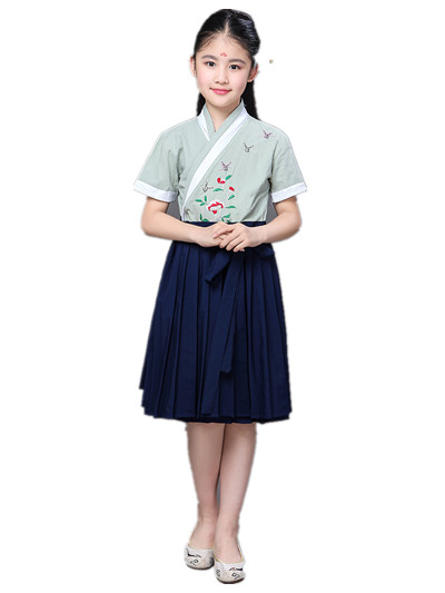 Han ăn mặc trẻ em Trung Quốc Feng lanh bông thêu 2018 Trường Quốc New Spring / Summer Mang Hai mảnh trẻ em váy biểu diễn