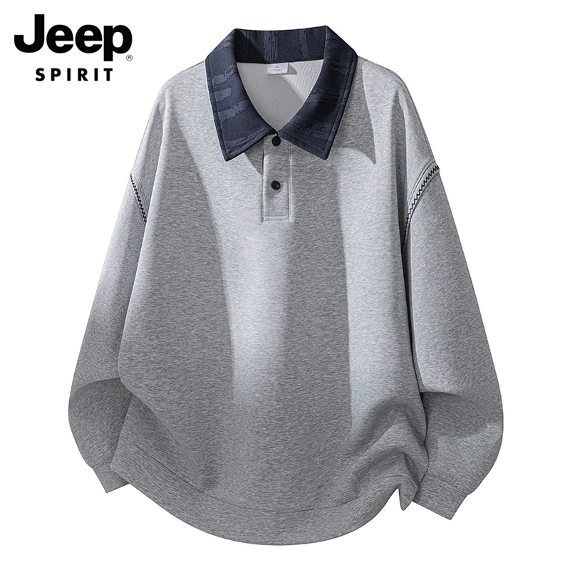 Jeep Spirit Color-Blocked Sleeve Polo Collar Sweatshirt for Men, Spring and Autumn 2026 New Model for Teenagers