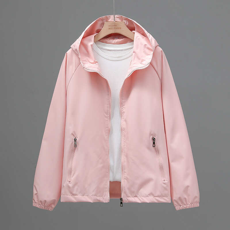 Spring and Autumn Women's Short Jacket 2026 New Casual Loose Plus Size Women's Hooded Thin Windbreaker