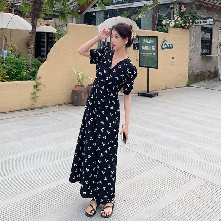 Floral Dress for Tall Girls, 170cm Height, Extended Version, 175cm Slimming French-Style Long Dress, Ankle-Length, Super Long Summer Style