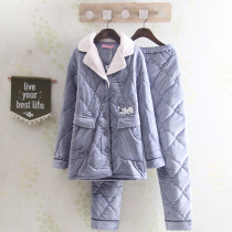 Cute cartoon Lady fresh winter pajamas thickened velvet cotton coral velvet warm three-layer home clothing set