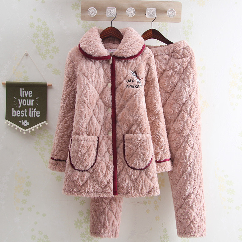 Thicken Winter Casual Coral Wellet Lady's Pajamas Three Flag Personality Flag Household Clothes