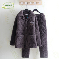 Casual thickened coral hot quilted middle-aged and elderly winter pajamas mens lapel three-layer thickened padded jacket home service set