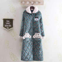 Cartoon sweet cute long Lady winter beetle cotton pajamas students thick casual lapel robes