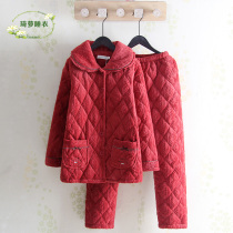Thickened and velvet middle-aged and elderly womens pajamas in winter leisure winter coral fleece quilted padded jackets to wear home clothes suits