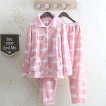 Autumn and winter ladies thick and velvet pajamas youth leisure flannel long sleeve Sweet Home clothing coral velvet set