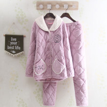 Winter thickened warm coral velvet cotton personalized womens pajamas casual simple lapel home suit suit plus Velvet