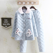 Cartoon cute winter coral velvet thickened ladies pajamas sweet beetle cotton warm home clothing set women