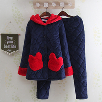 High-grade solid color padded cotton bellsuit cute lady winter pajamas hooded dark student home suit