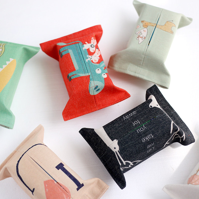 Korean style small fresh fabric tissue set household cartoon cute cotton linen tissue box living room restaurant tissue paper bag