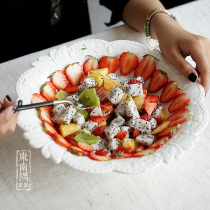 Pure white ceramic carved large salad bowl butterfly exquisite large Bowl Western soup bowl