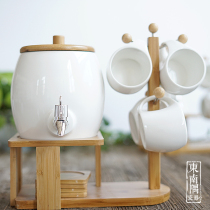 Corner delivery Courtesy Ceramic Tea Set with tap with tap Bamboo Shelf Cup Shelf Nordic Creative Home Teapot Water