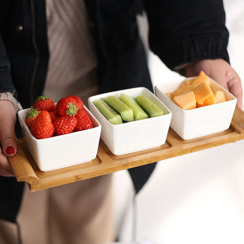 Japanese-style ceramic 3-grid square dish with tray set ceramic small square bowl cold dish dish dessert fruit plate