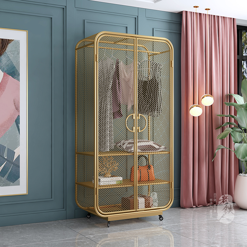 Nordic modern minimalist environmental protection light luxury metal mobile pulley beauty salon Coat wardrobe Wrought iron bedroom wardrobe