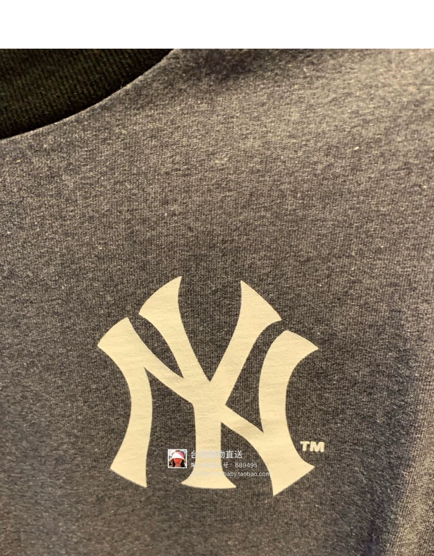 Đài Loan mlb Yankees mùa xuân và mùa thu cotton mới cổ tròn T NY nam và nữ giản dị in áo thun dài tay - Áo phông dài