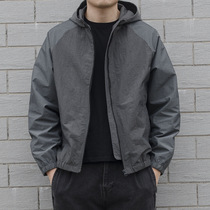 Spring and autumn mens coat Japanese retro trend hooded sweater loose thin section outdoor sports wind jacket top