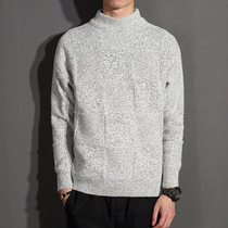 2021 spring and autumn thickened half turtleneck sweater mens fashion retro loose solid color warm pullover base sweater