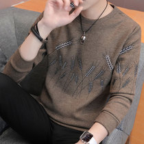 Spring and autumn mens round neck knitwear trend handsome casual top velvet thickened warm base pullover sweater