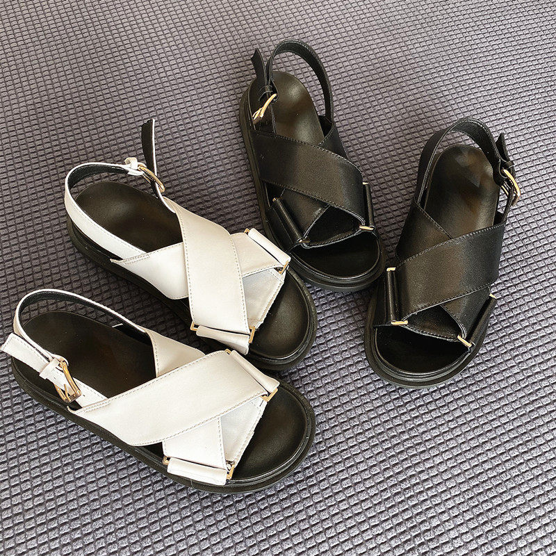 Axige same style shoes leather thick-soled platform shoes Roman sandals women's 2021 summer new open-toed cross sandals