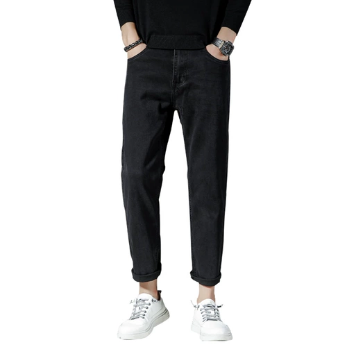 Черные джинсы, эластичные штаны, свободный прямой крой, осенние