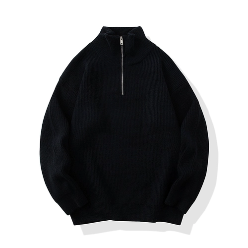 Демисезонный кардиган с молнией, мужской черный трендовый свитер, куртка, на молнии, в корейском стиле, свободный крой, высокий воротник