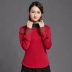Áo khoác nữ phong cách Trung Quốc mùa thu gió quốc gia cổ áo thêu cao cộng với áo thun cotton dài tay nữ cổ cao dày chạm đáy áo thun tay lỡ Áo phông